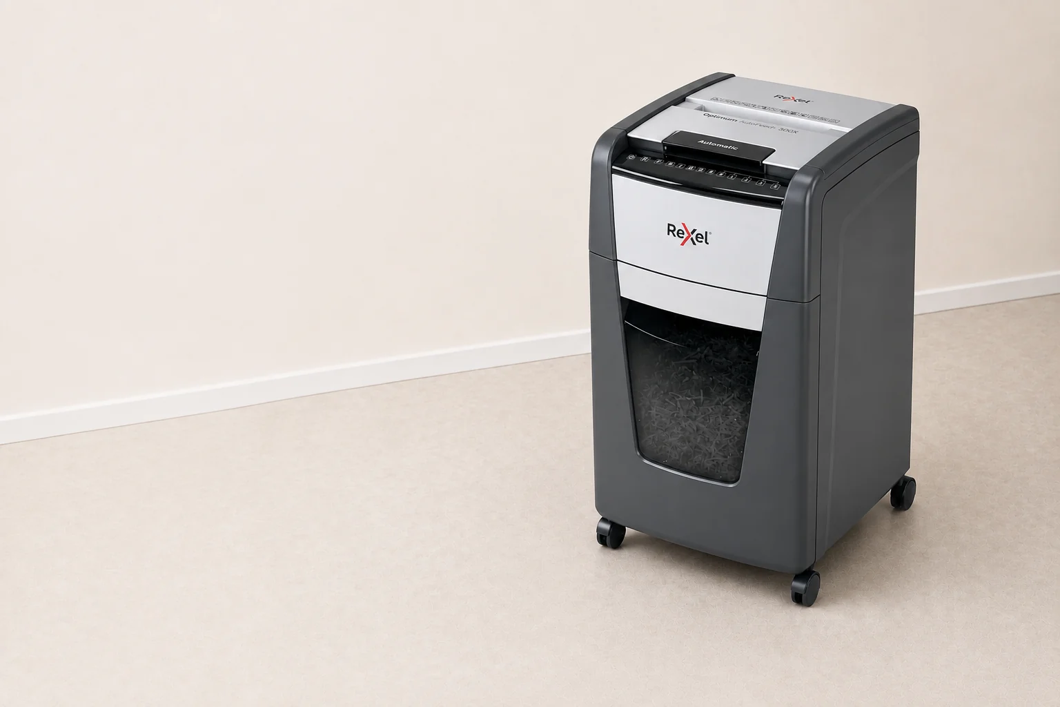 Иллюстрация напольного уничтожителя Rexel Optimum AutoFeed+ 300X